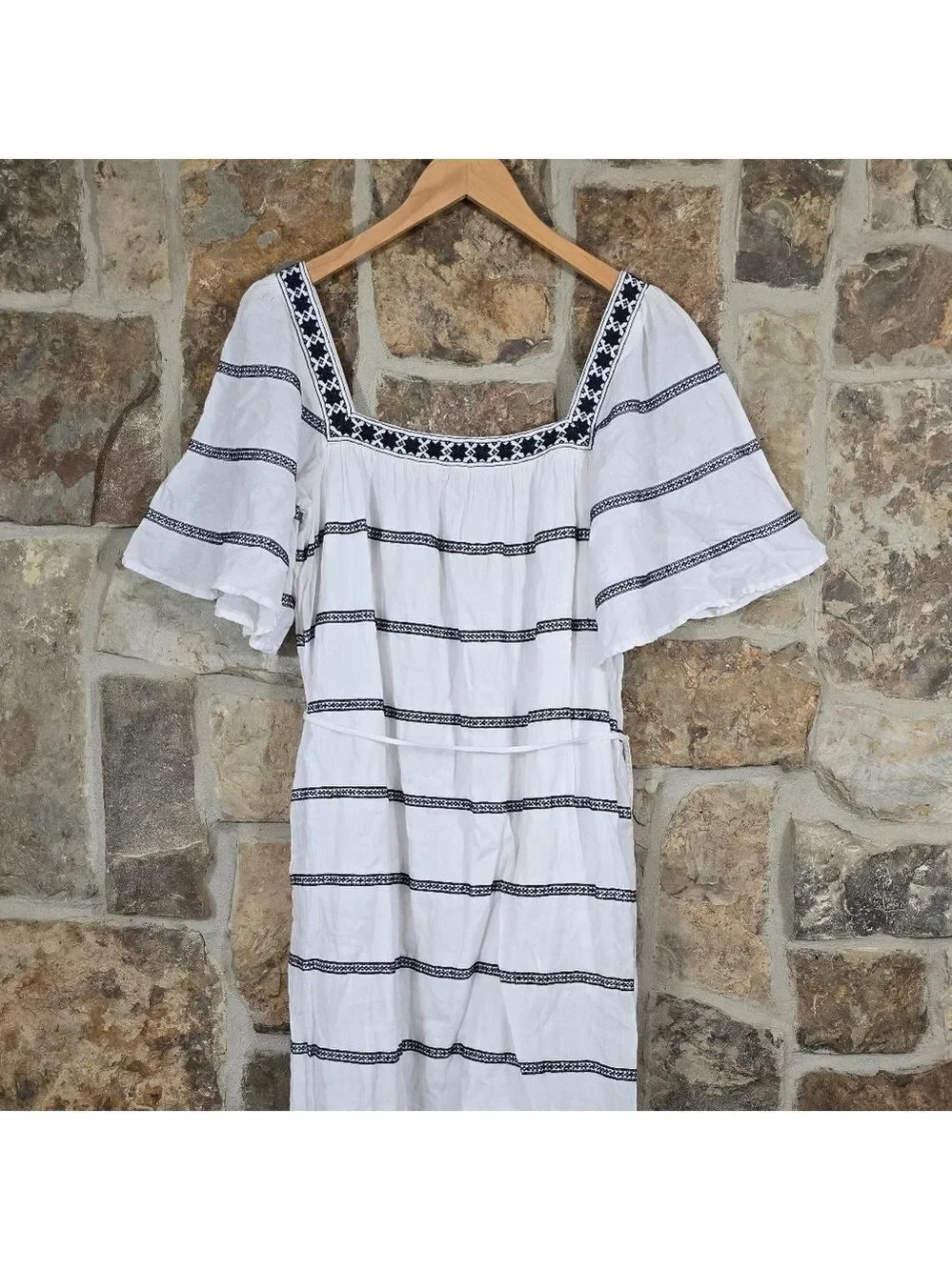 Tory Burch Linen Embroidered Belted Tassel Boho Dress